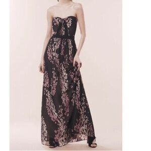 NEW BCBGMaxAzria Amber Chiffon Strapless Floral Print Gown Maxi Dress Black 2